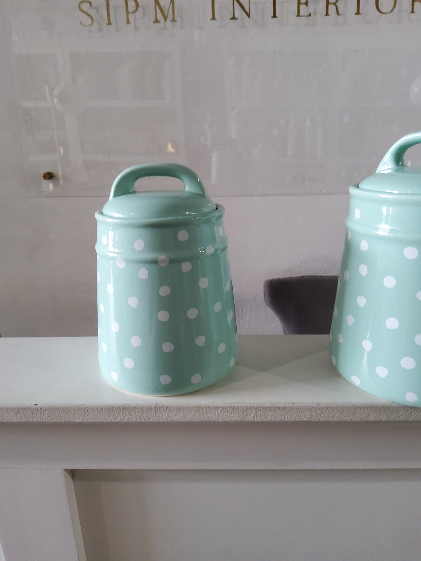 Med Mint polka dot kitchen jar