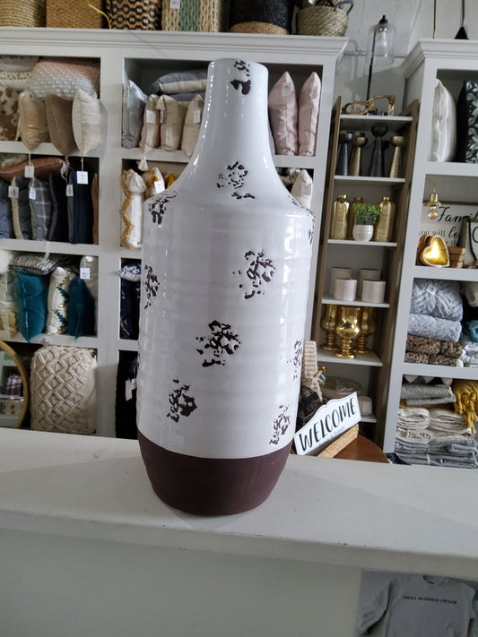 Vase white, buttom brown,brown spots