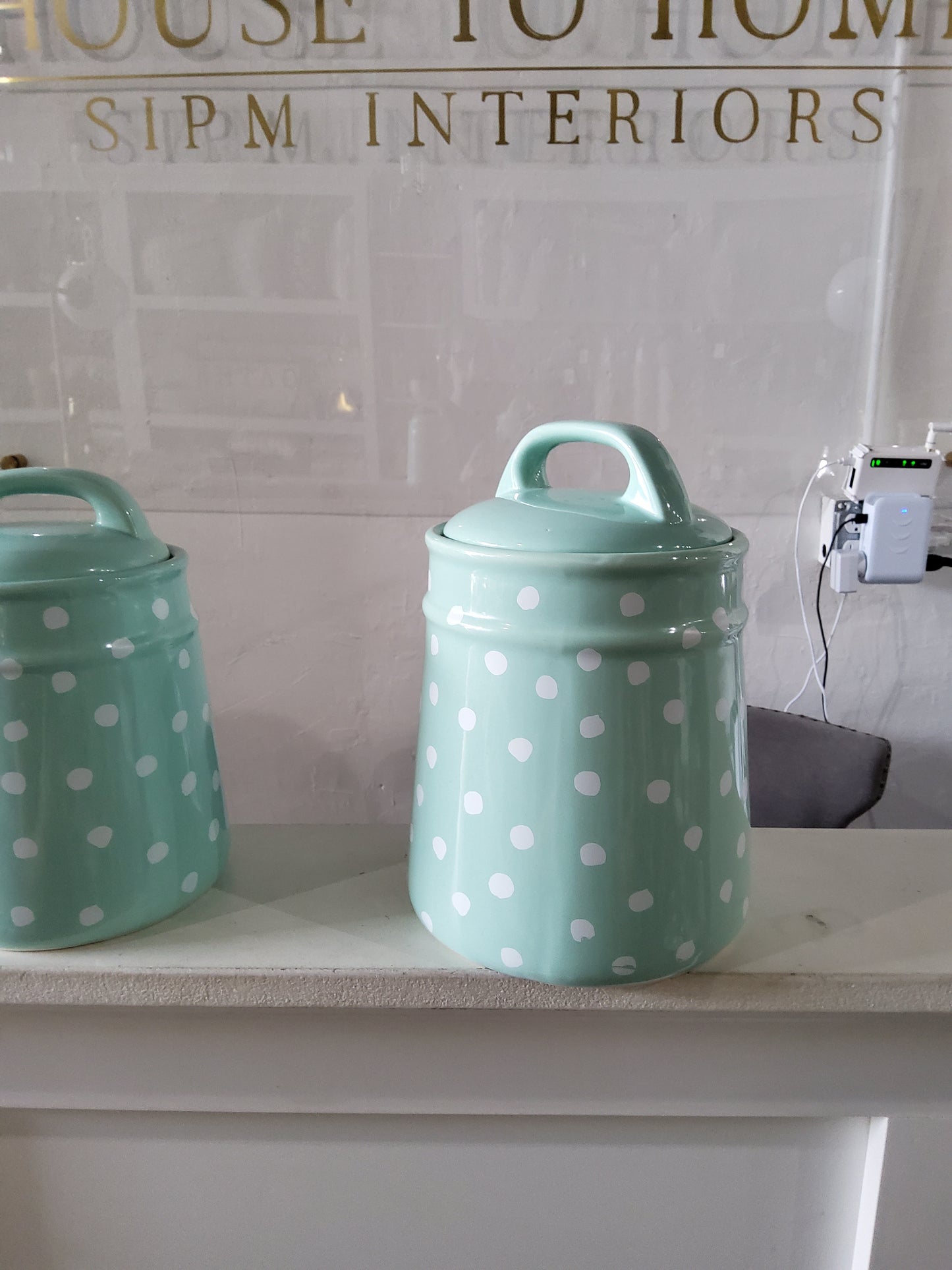 Med Mint  polka dot kitchen jar