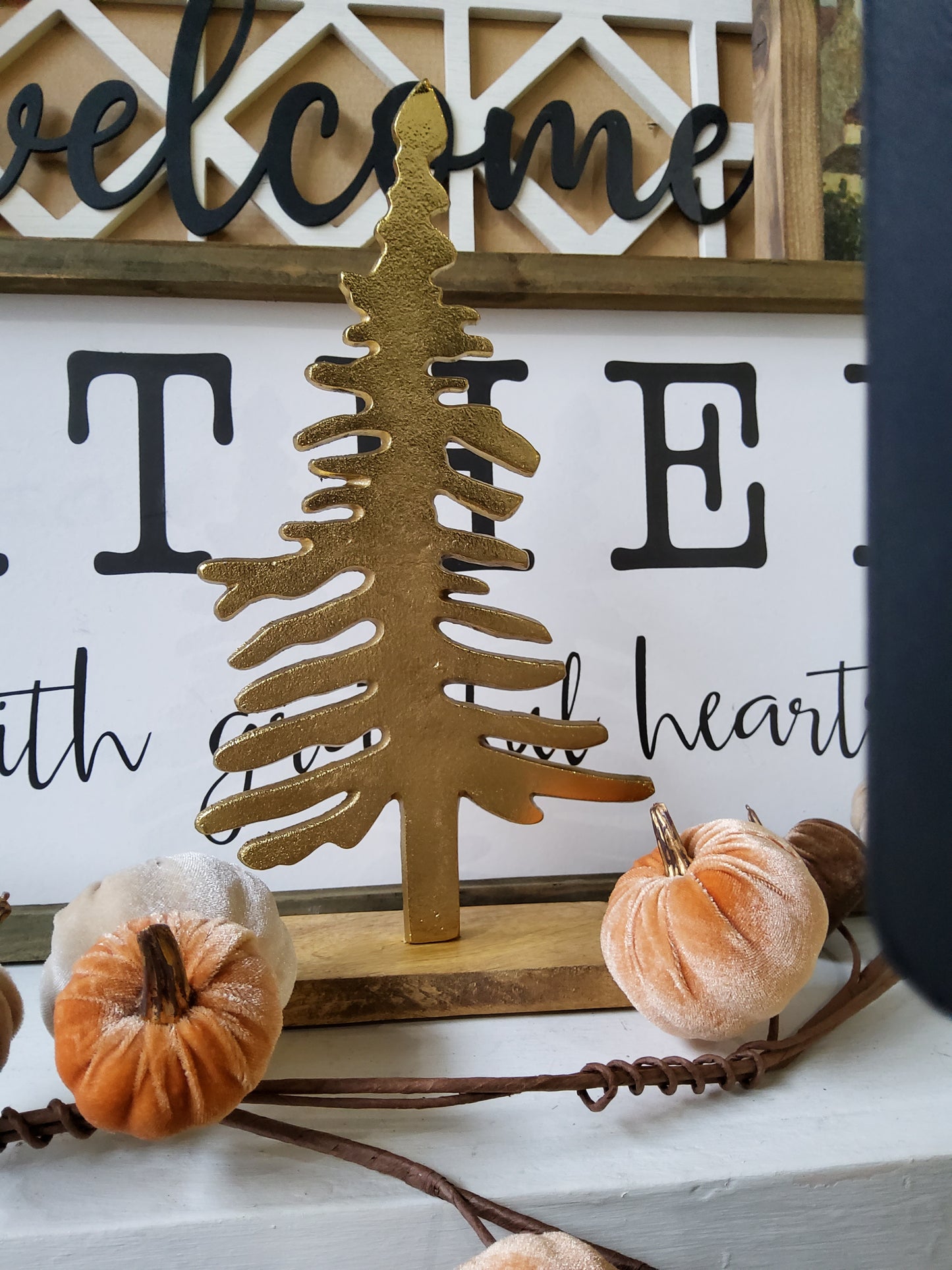 Gold Christmas Tree with wooden base