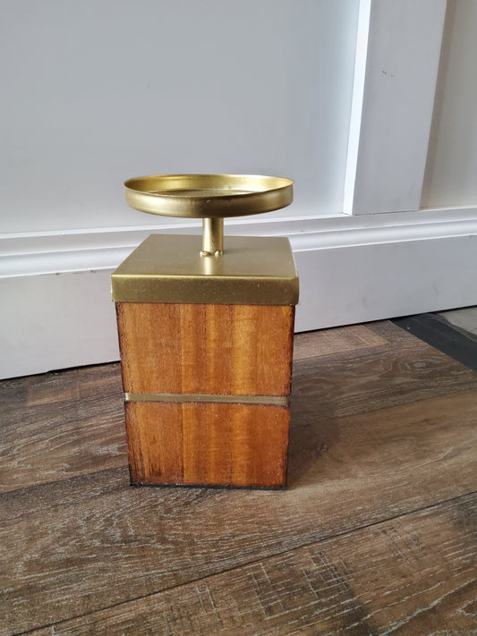 Gold & Wood Candle Holder