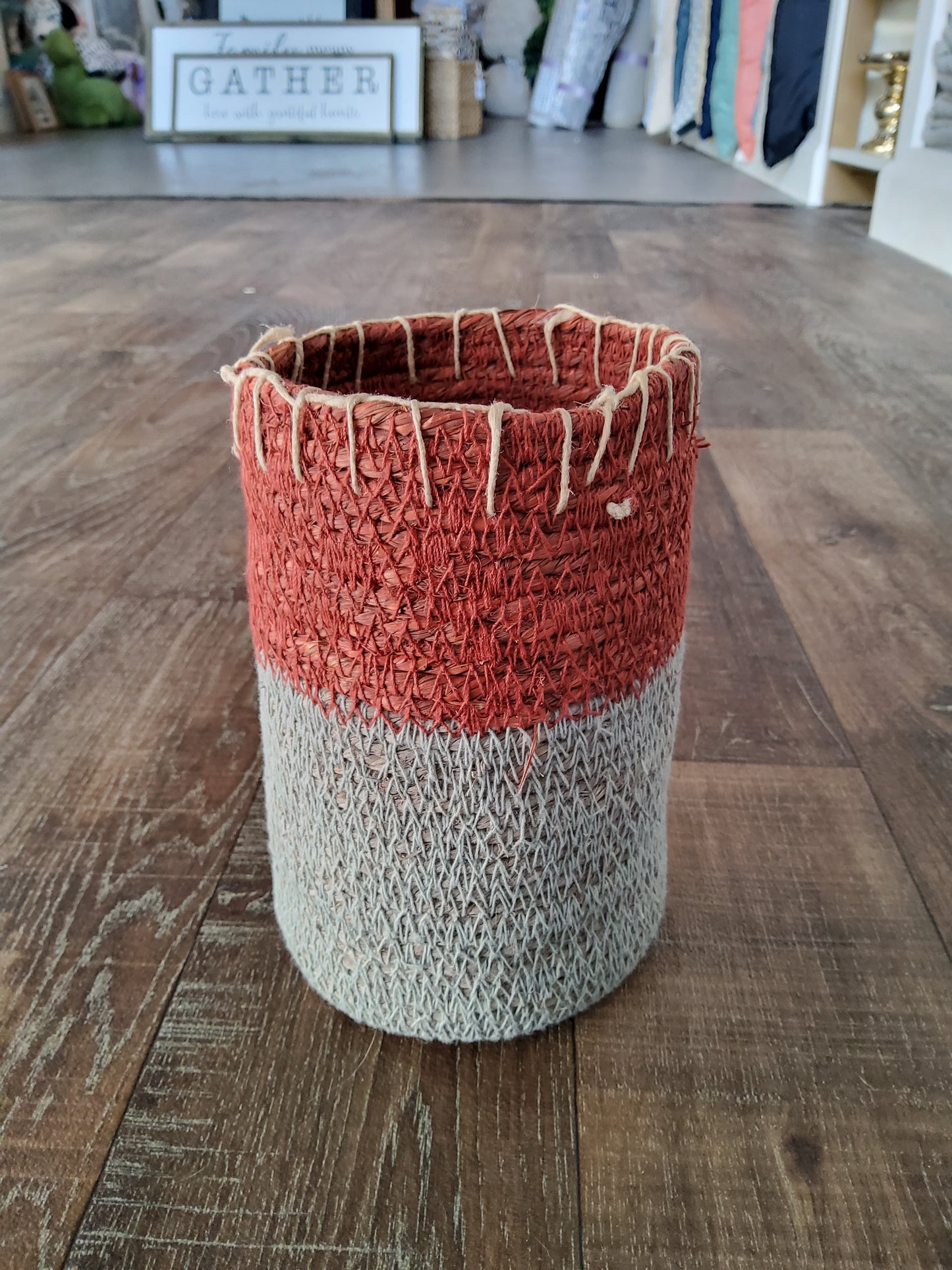 Boho Teal/Coral Wicker Holder