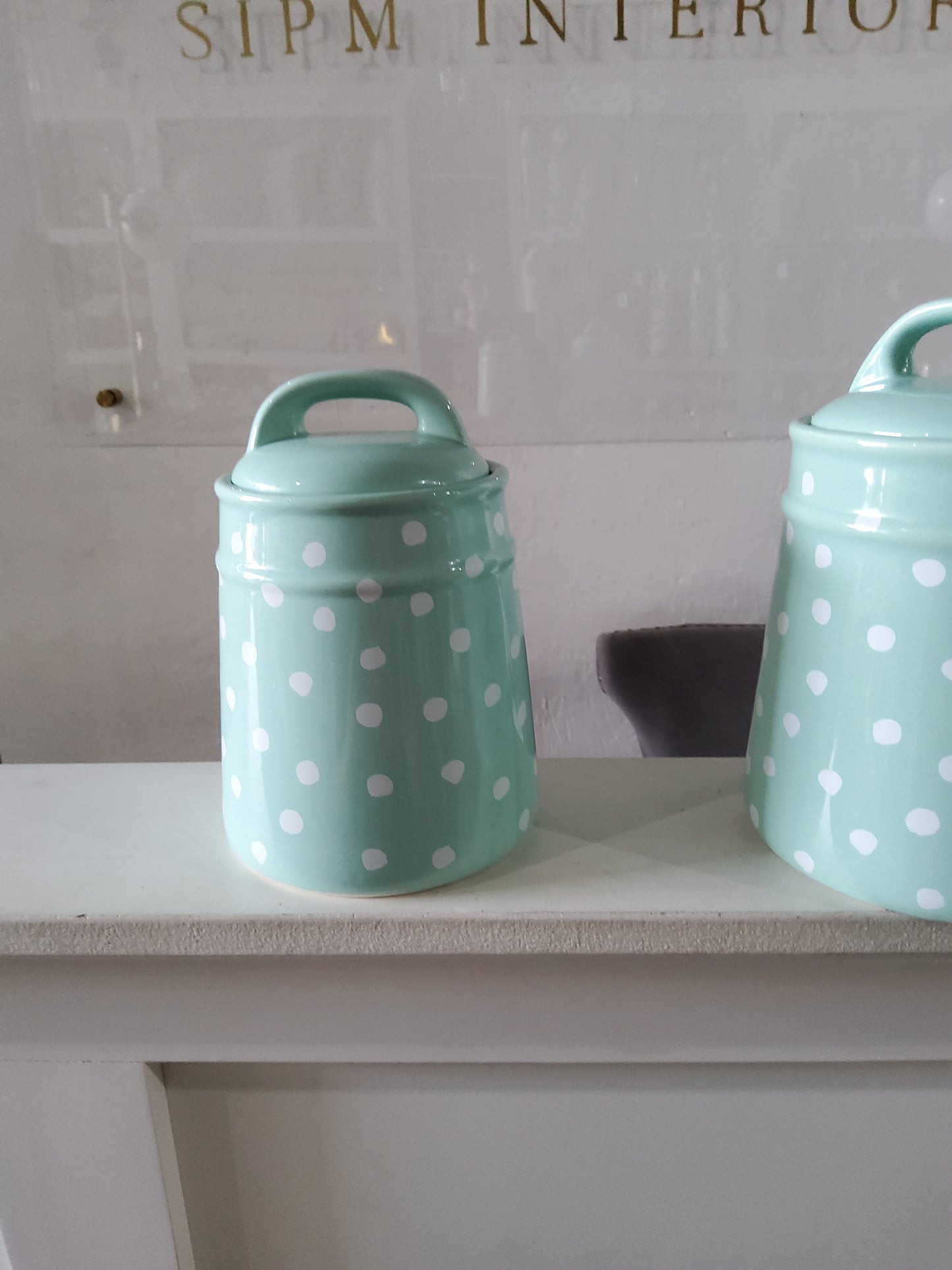 Med Mint  polka dot kitchen jar