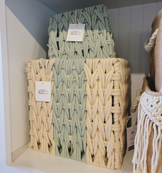 Bohemian Rope Basket Beige & Sage, sold separately-other sizes available