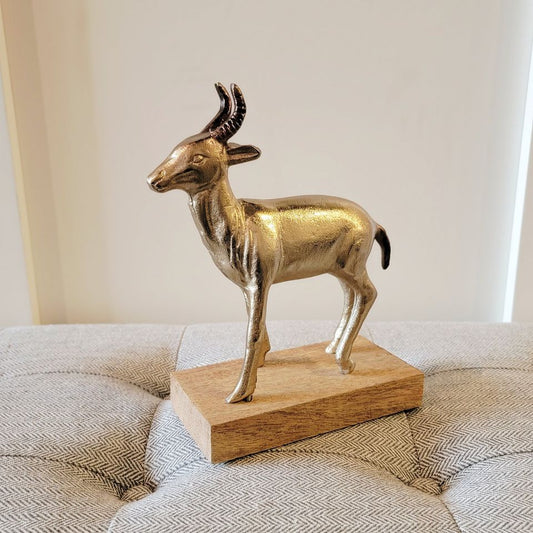 Brass Antelope with Wood Base