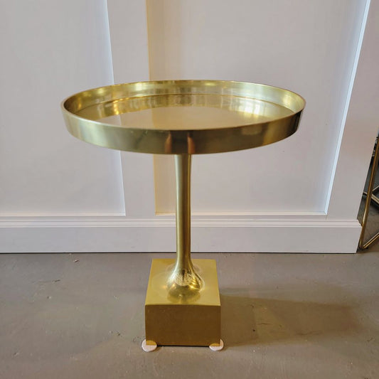 Gold Round Side Table with Square Base