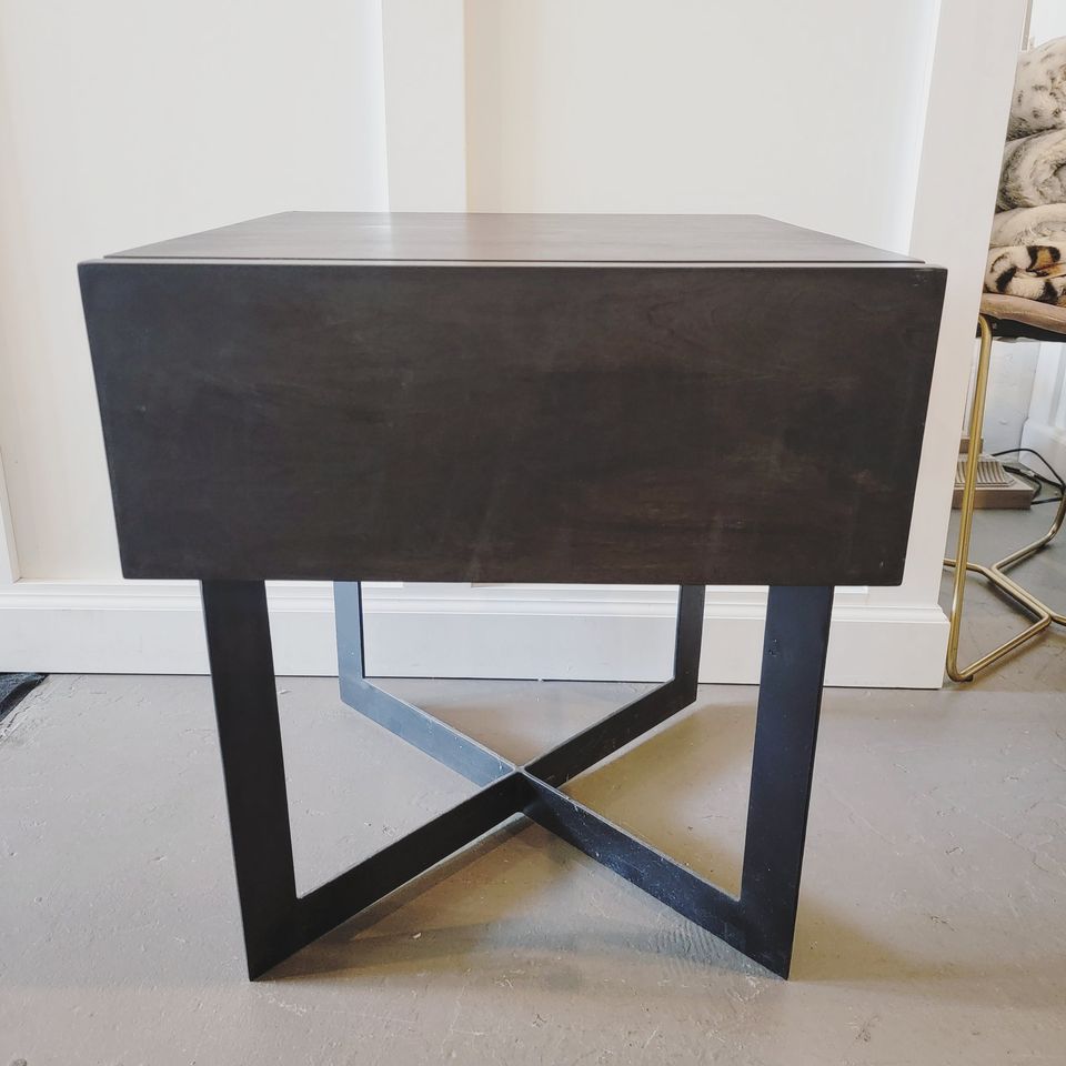 Modern Black Single Drawer Nightstand with Metal Base