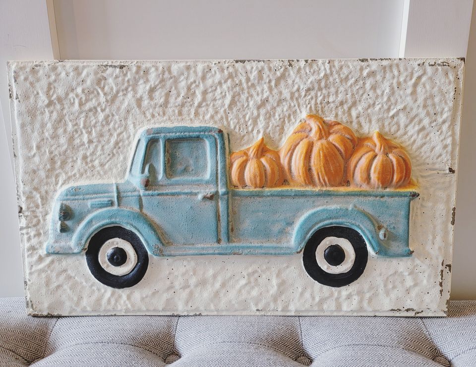 Truck with Pumpkins, Metal Sign