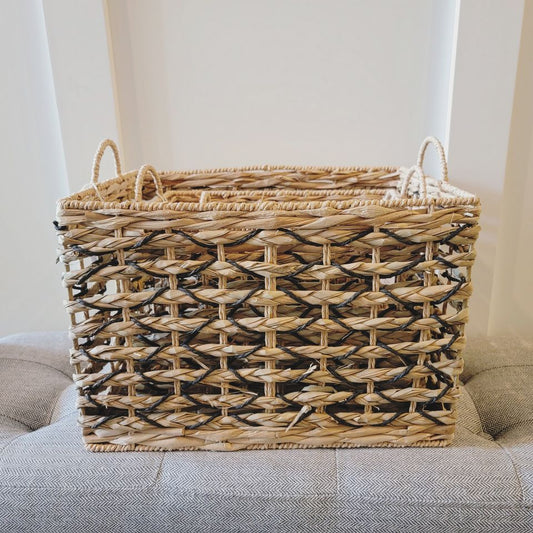 Woven Square Basket with Black Aztec Design